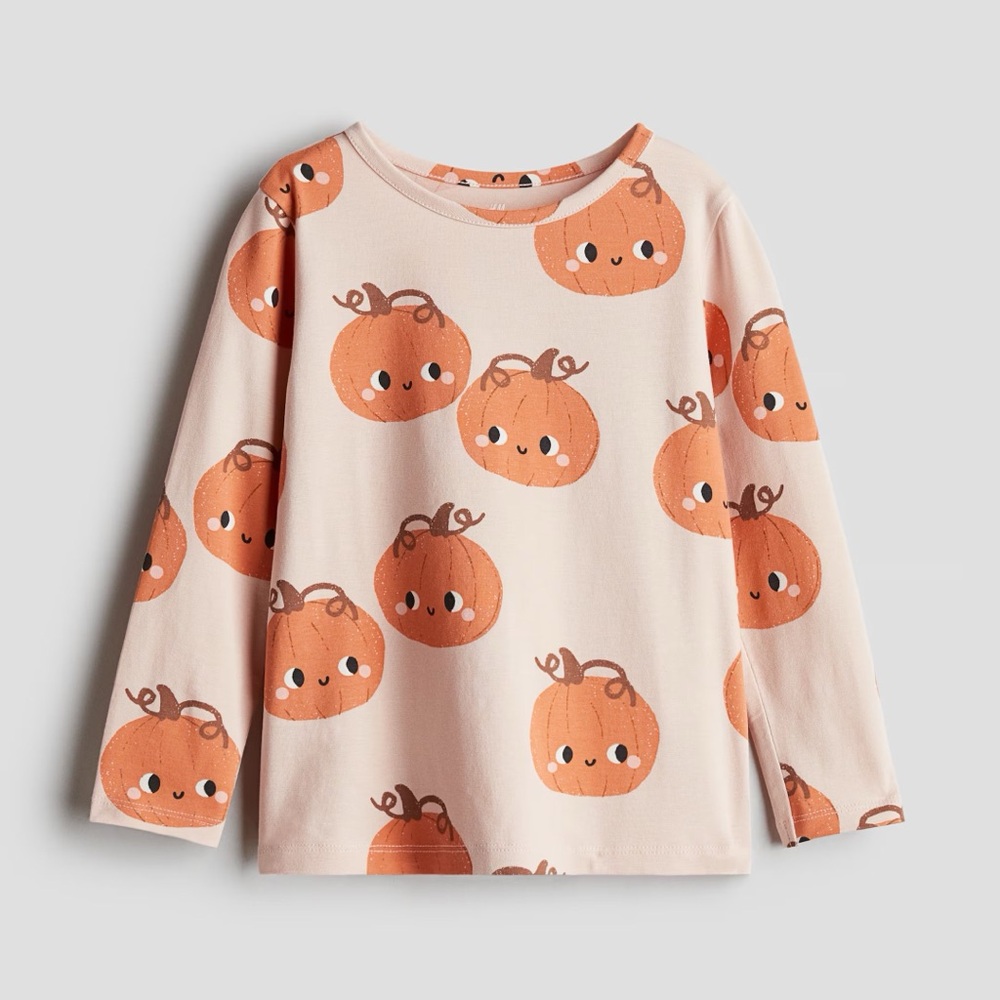 H&M Kids Long Sleeve Shirt with Pumpkin Print - Cream and Orange